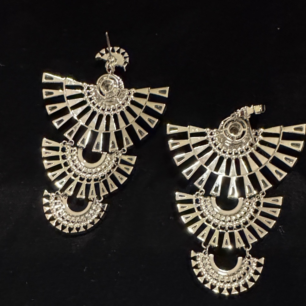 Swarovski Silver Crystal Fan Drop Earrings - Picture 5 of 5